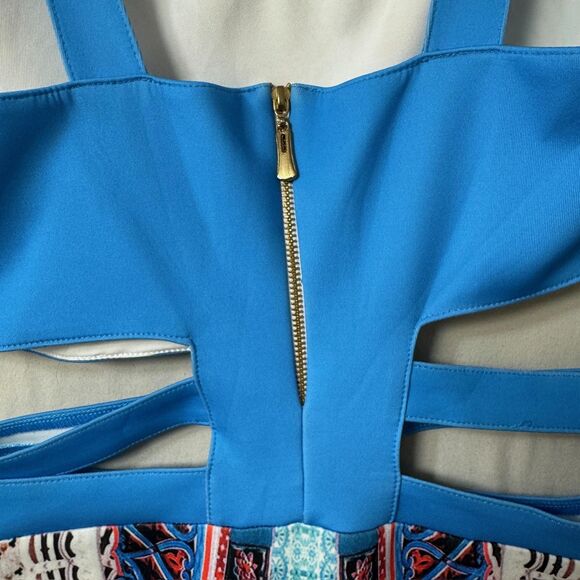 Tribal Cutout Print Dress Womens M Bodycon Stretch Sexy Mini Summer Boho Party - Picture 4 of 6